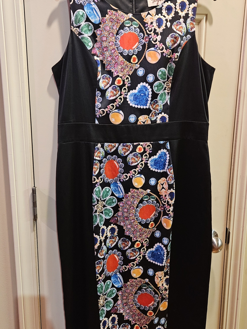 Tatyana Black Midi Dress with Multicolor Jewel Print